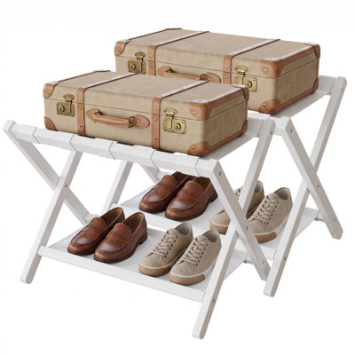 Porte-bagages, ensemble de 2, support de valise pliable avec tablette de rangement, pour chambre d'amis, hôtel, chambre à coucher, robuste, peut supporter jusqu'à 131 lb