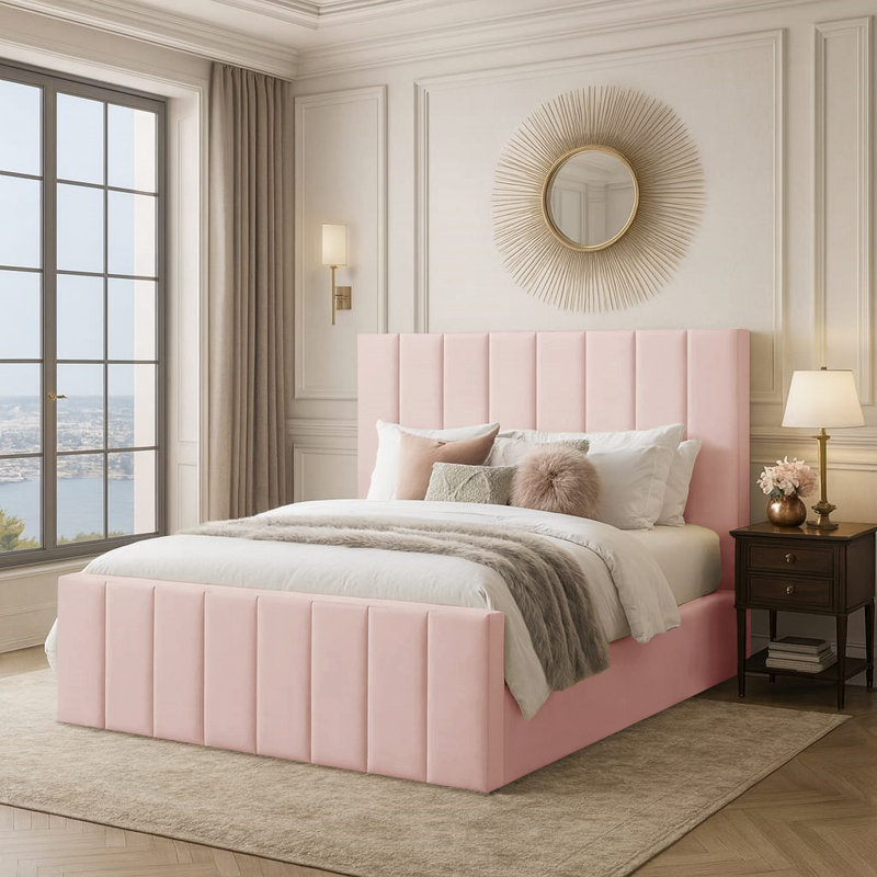 Judsonia Upholstered Ottoman Storage Bed, Pink, UK Small Double - DE 120 x 190 cm