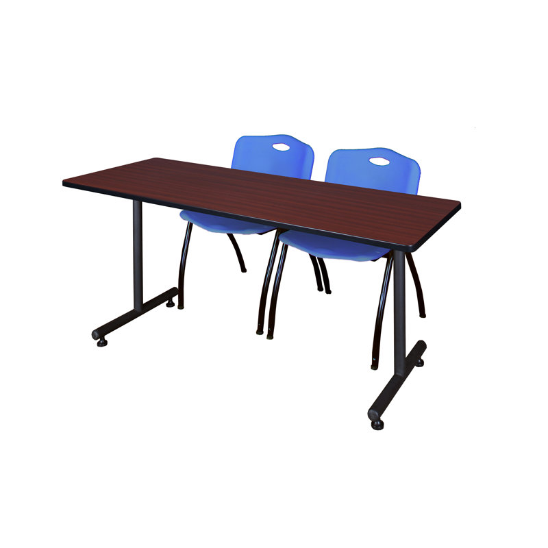 Table de formation en T Nick Nick, chaises empilables 2 M, H 29 po x L 48 po x l 30 po, Bleu, Acajou