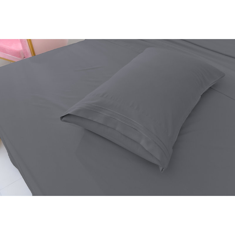 Ensemble de draps 1800 en rayonne de bambou, gris, Double