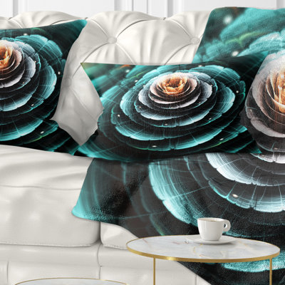 Fractal Flower Clear Turquoise Art - coussin imprimé floral
