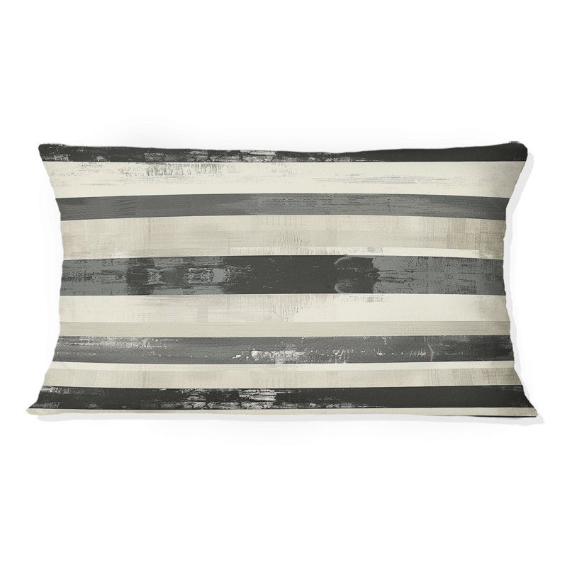 Coussin lombaire à rayures rétro Mid-Century noir et beige
