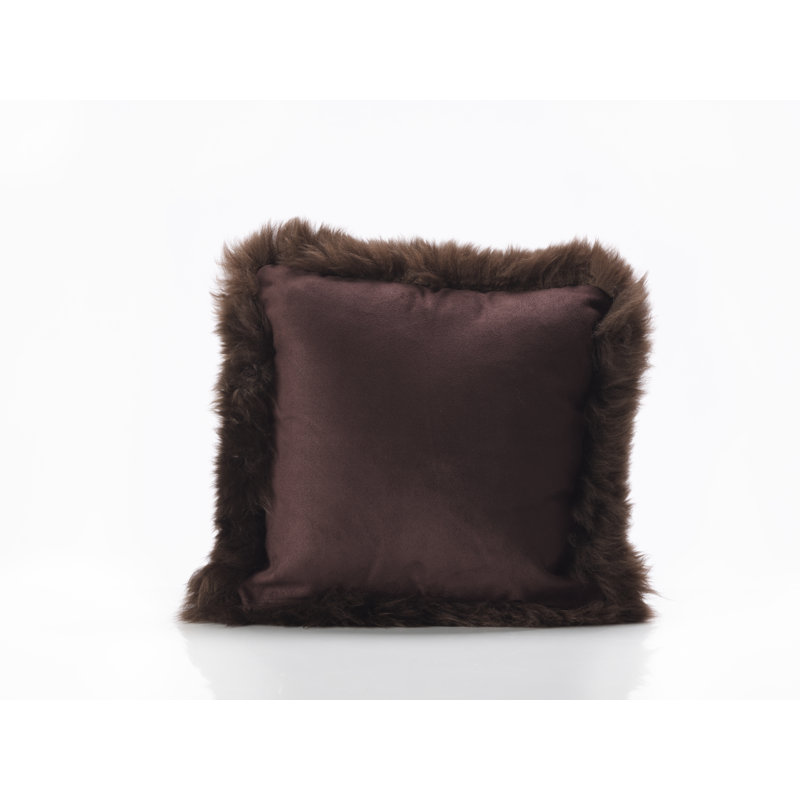 Sheepskin Cushion with Inner, Dark Brown