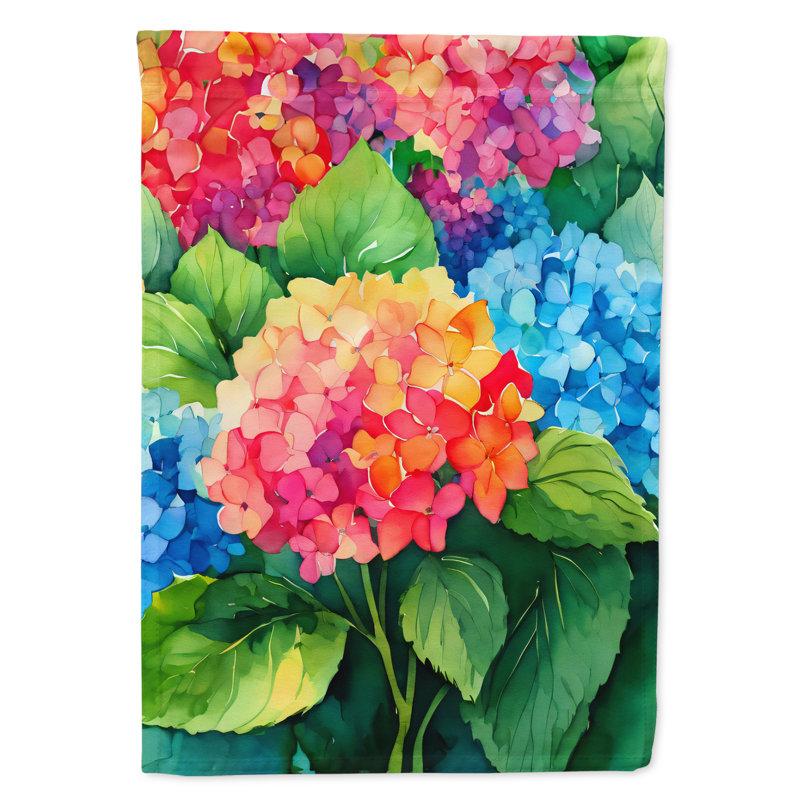 Hortensias dans un drapeau de jardin à l'aquarelle