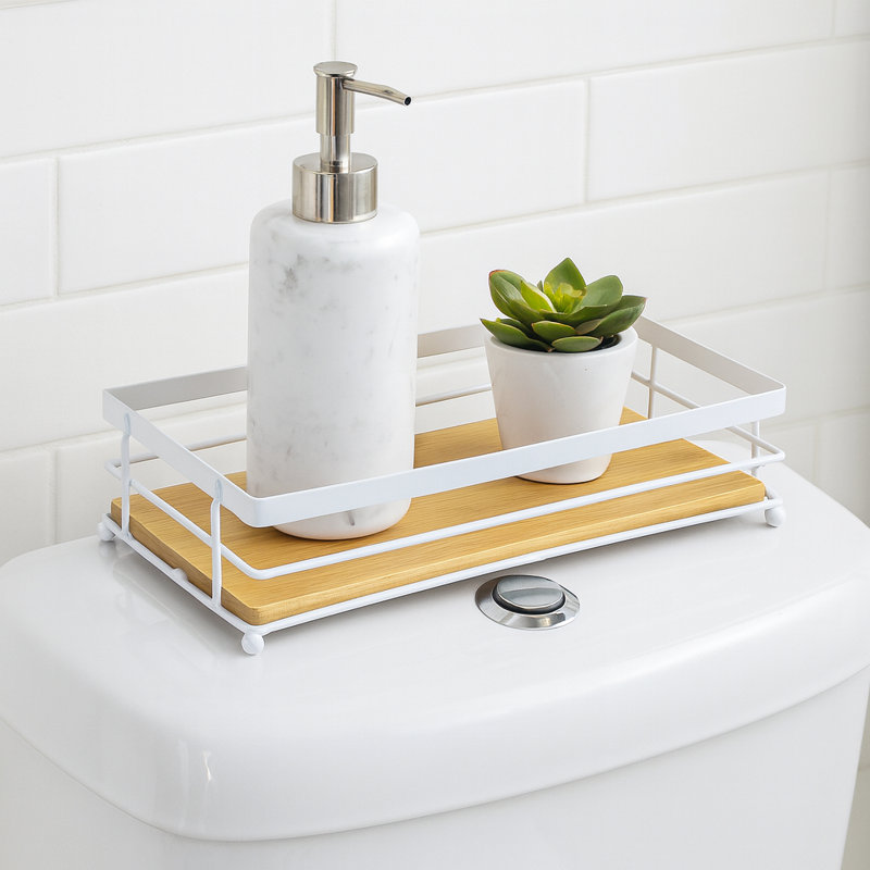 Plateau de rangement décoratif en bois de bambou naturel - 13,3 po x 6,75 po, Bois beige / blanc