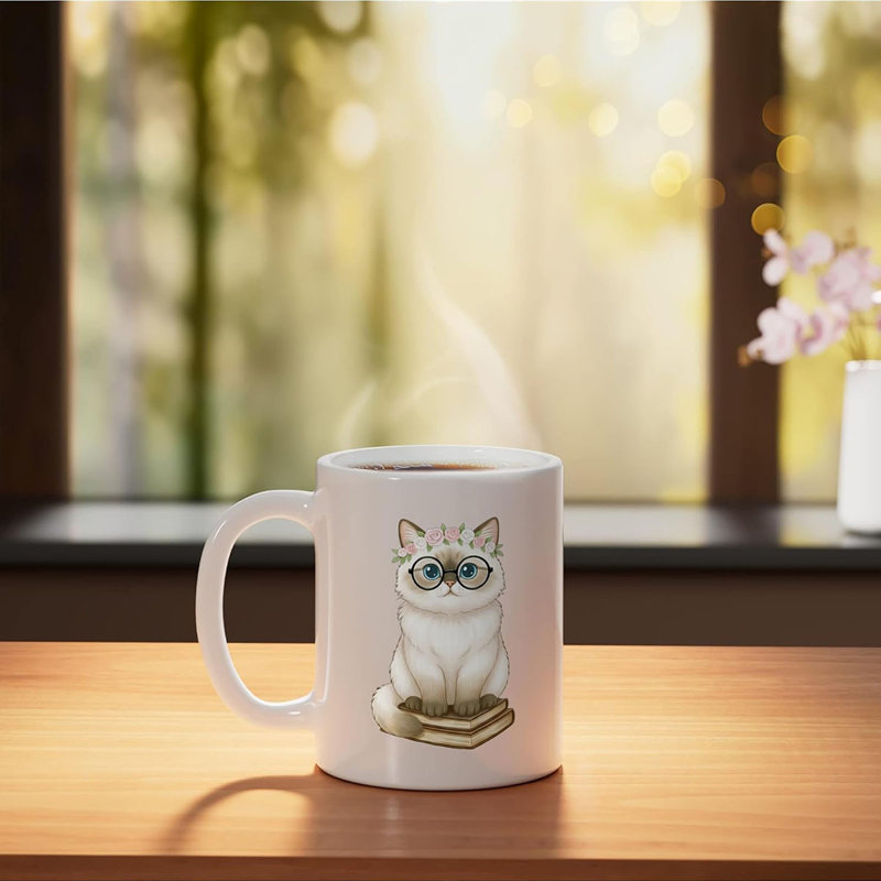Cute Siamese Cat Ceramic Mug, White, 11oz
