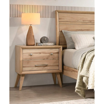 Table de chevet de style classique avec finition en chêne naturel, chambre à coucher, 2 tiroirs, table de chevet Mid-Century 2, chambre à coucher moderne
