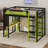 Full Size Wood Loft Bed With LED, Desk And Shelves, Wood Gaming Loft Bed-1936486557