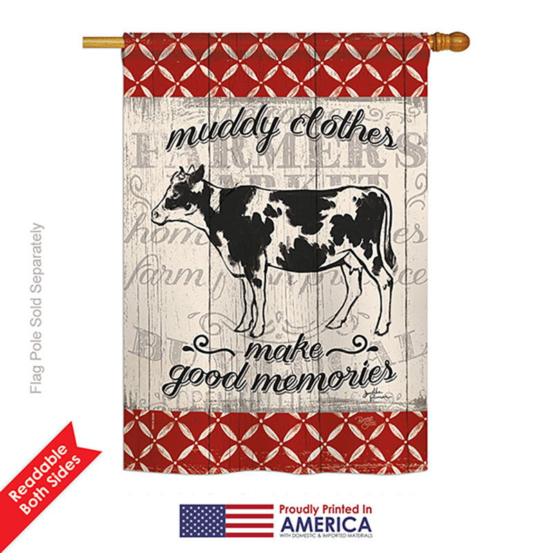 Vache de la vache, les animaux de ferme à 2 côtés 40 x 28 po ont été revêtus de polyester. drapeau maison