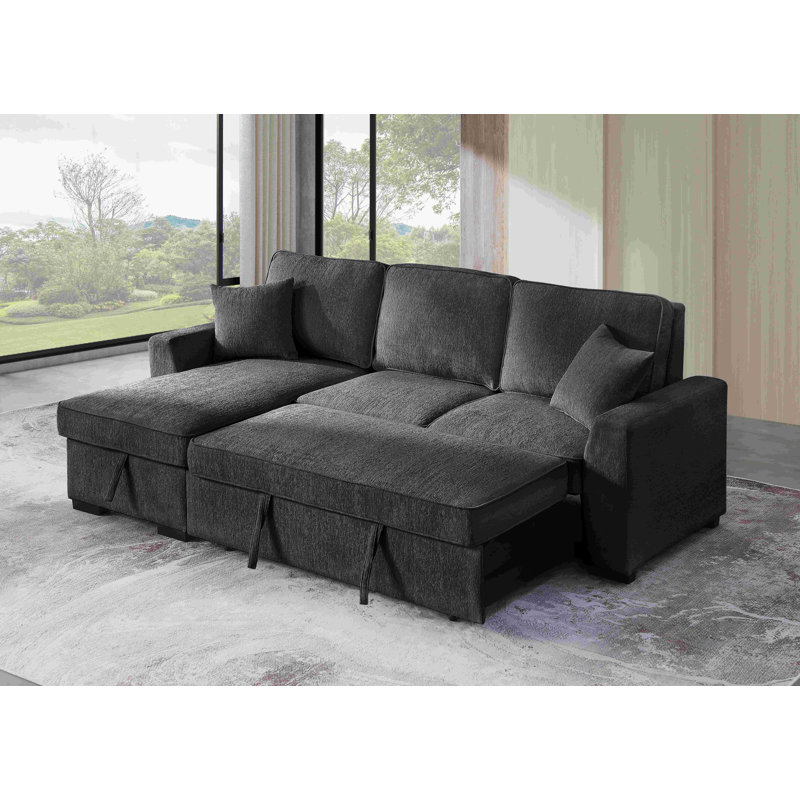 L-Shaped Sleeper Sofa Reversible Couch Pull Out Couch With Storage Chaise, Gray Chenille