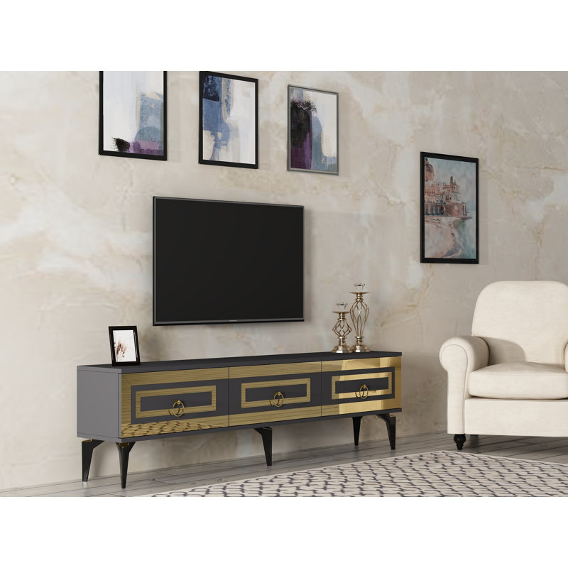 Burkinshaw TV Stand for TVs up to 78", Grey/Gold