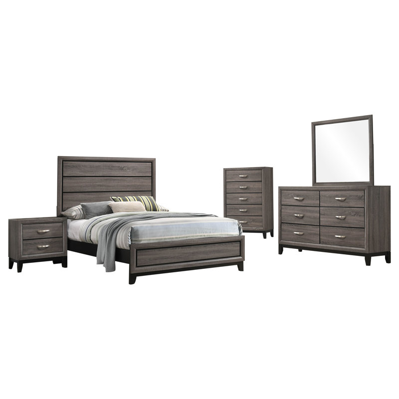 Ensemble de chambre à coucher complète 5 pièces Sayim Chêne gris, Double