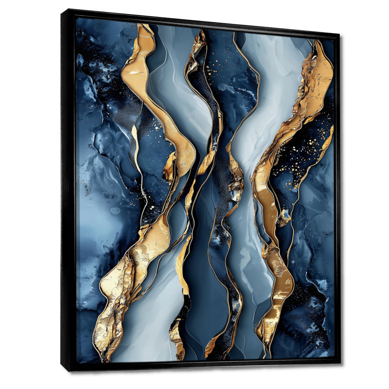Impression sur toile Coastal Waterfall Of Marble I - Shapes, H 20 po x l 12 po, Reproduction avec cadre flottant, Noir
