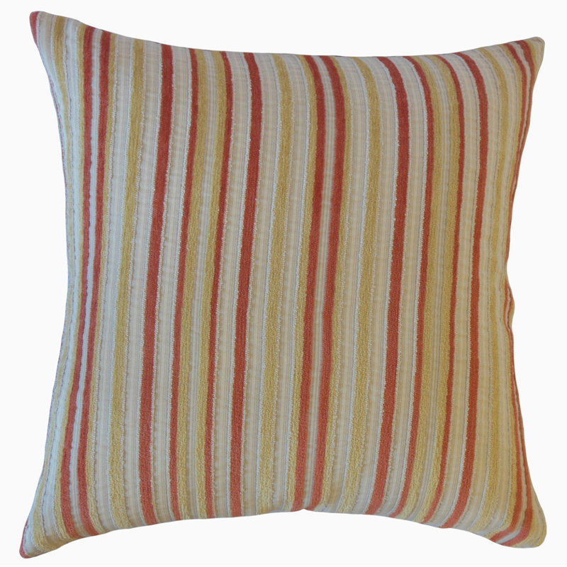Coussin à rayures Marguerite, 18 po x 18 po, Coussin décoratif, Rouge / Jaune