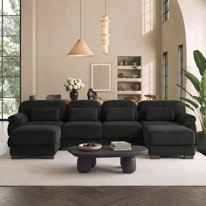 Canapé modulaire en U avec repose-pieds 4 places Nimbus, Noir