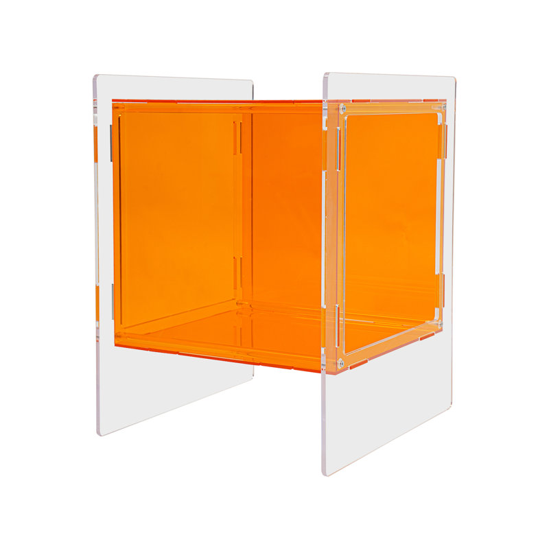 2 Tiers Acrylic Bedside Table With Open Storage Shelf, Orange