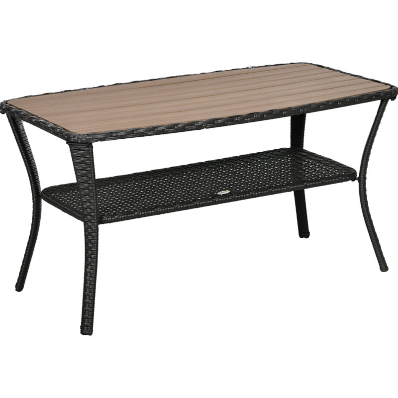 Table basse Pe avec option de rangement considérable - Côté extérieur pour le jardin, le porche, le comptoir en bois-plastique composite à 2 couches dans la cour, mélange de brun