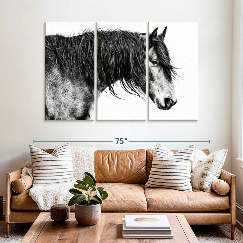 Portrait de cheval Brampt noir et blanc III, H 42 po x l 65 po