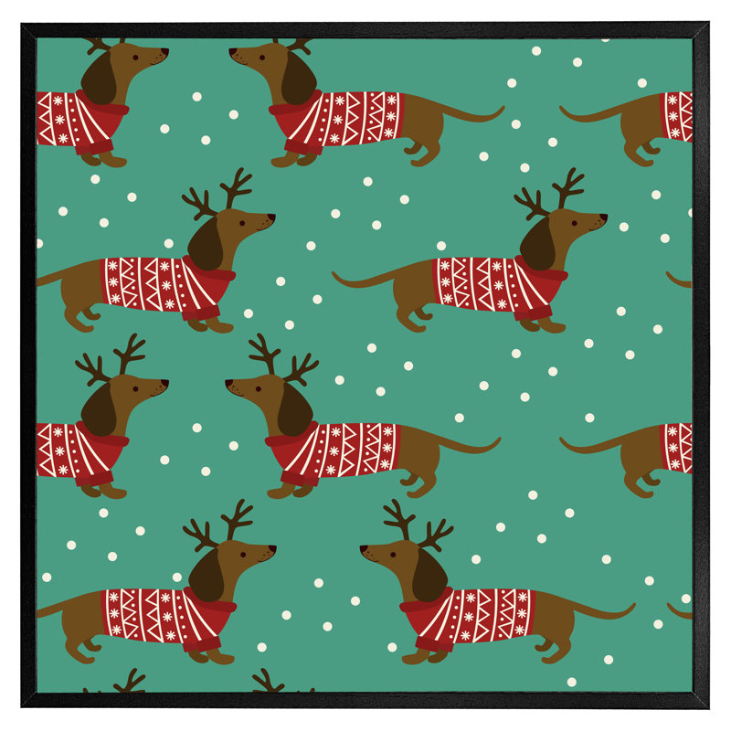Amagon Dutchshunds In Christmas - Single Picture Frame Print, 31cm H x 31cm W x 4cm D, Black