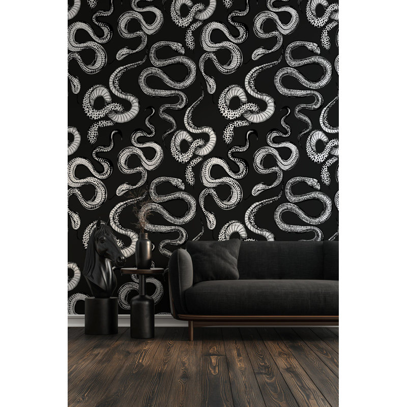 Papier peint serpent noir et blanc, Noir
