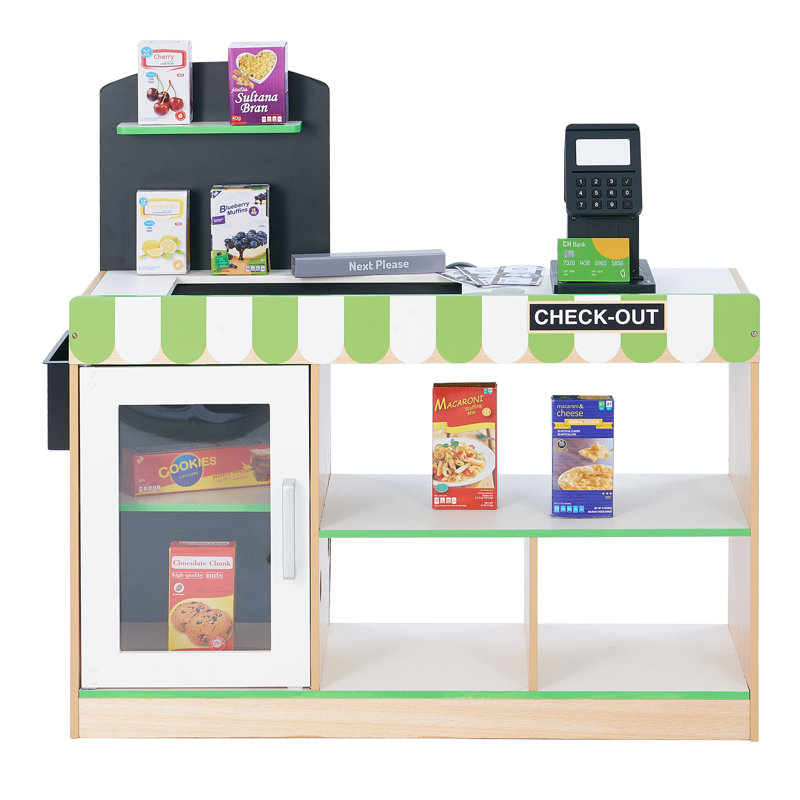 Teamson Kids Cashier Austin Checkout Counter Stand, Green/White/Natural