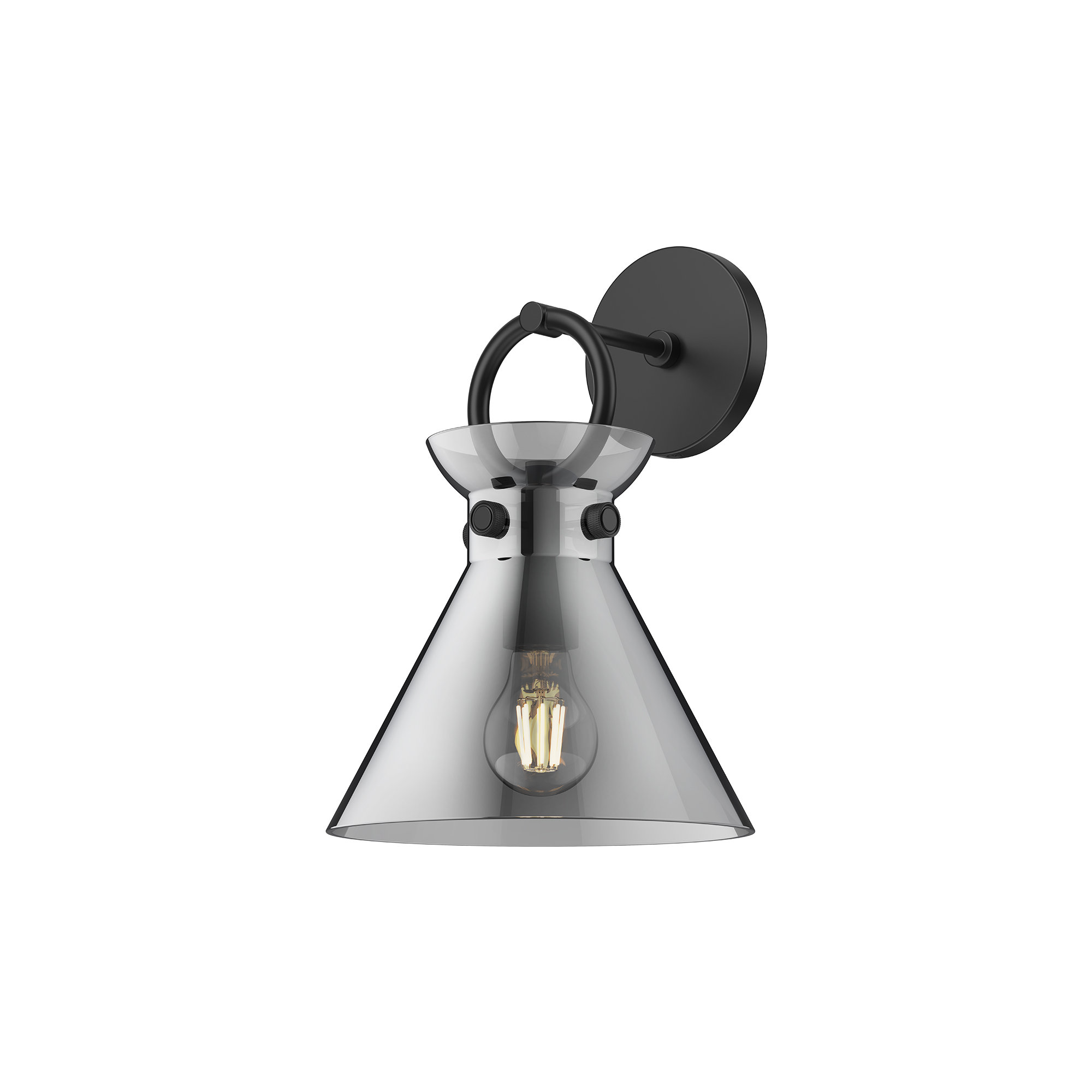 Tiney Single Light Steel Dimmable Armed Sconce, Matte Black, Smoked