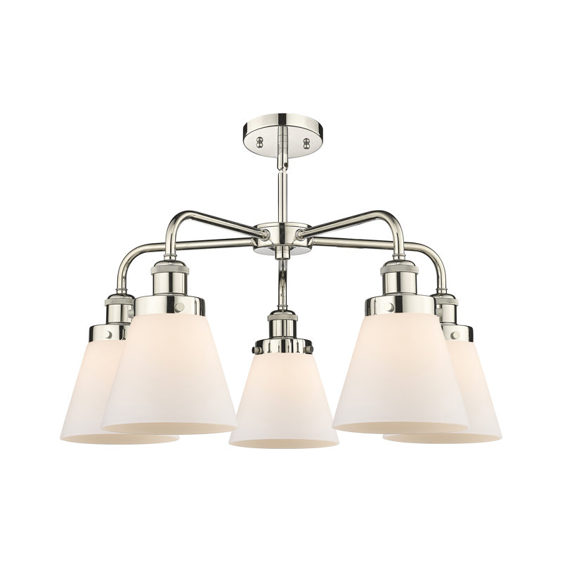 Lustre suspendu 5 lumières Cone, Blanc mat, Nickel poli