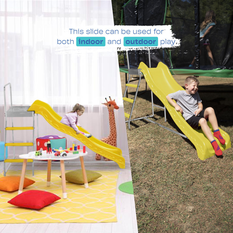 Échelle et glissade pour trampoline | Ensemble échelle et glissade ondulée pour trampoline d'extérieur pour enfants, compatible avec les trampolines ronds ou rectangulaires standards, avec ou sans filet - Jaune