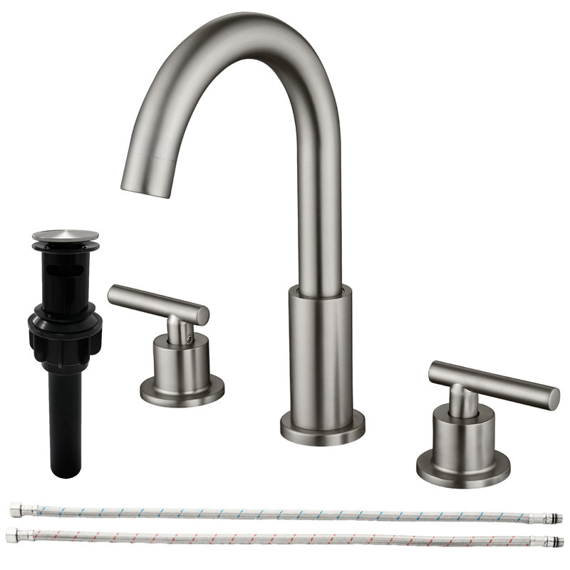 8 po Ensemble de robinet de salle de bain à deux poignées avec évier en métal, Nickel brossé