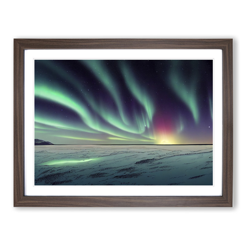 Effervescent Northern Lights - Single Picture Frame Painting, 25cm H x 34cm W x 2cm D, Walnut