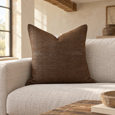 Chocolate Brown Handwoven Linen-Silk Decorative Pillow Cover