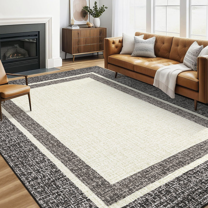 Tapis moderne lavable à la machine avec bordure en caoutchouc antidérapant à faible épaisseur pour salon, chambre à coucher, cuisine, salle à manger