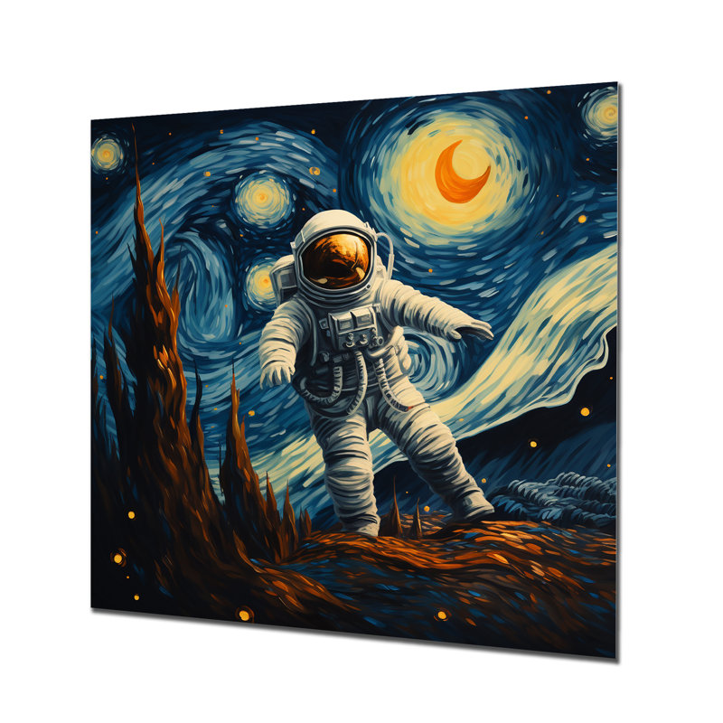 Vangogh Astronauts Through Space I - Art mural en métal, H 16 po x l 16 po x P 1 po