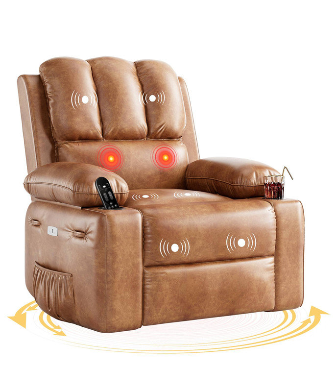 Fauteuil inclinable électrique surdimensionné avec chaleur et massage - berçant pivotant à 360 °, similicuir robuste