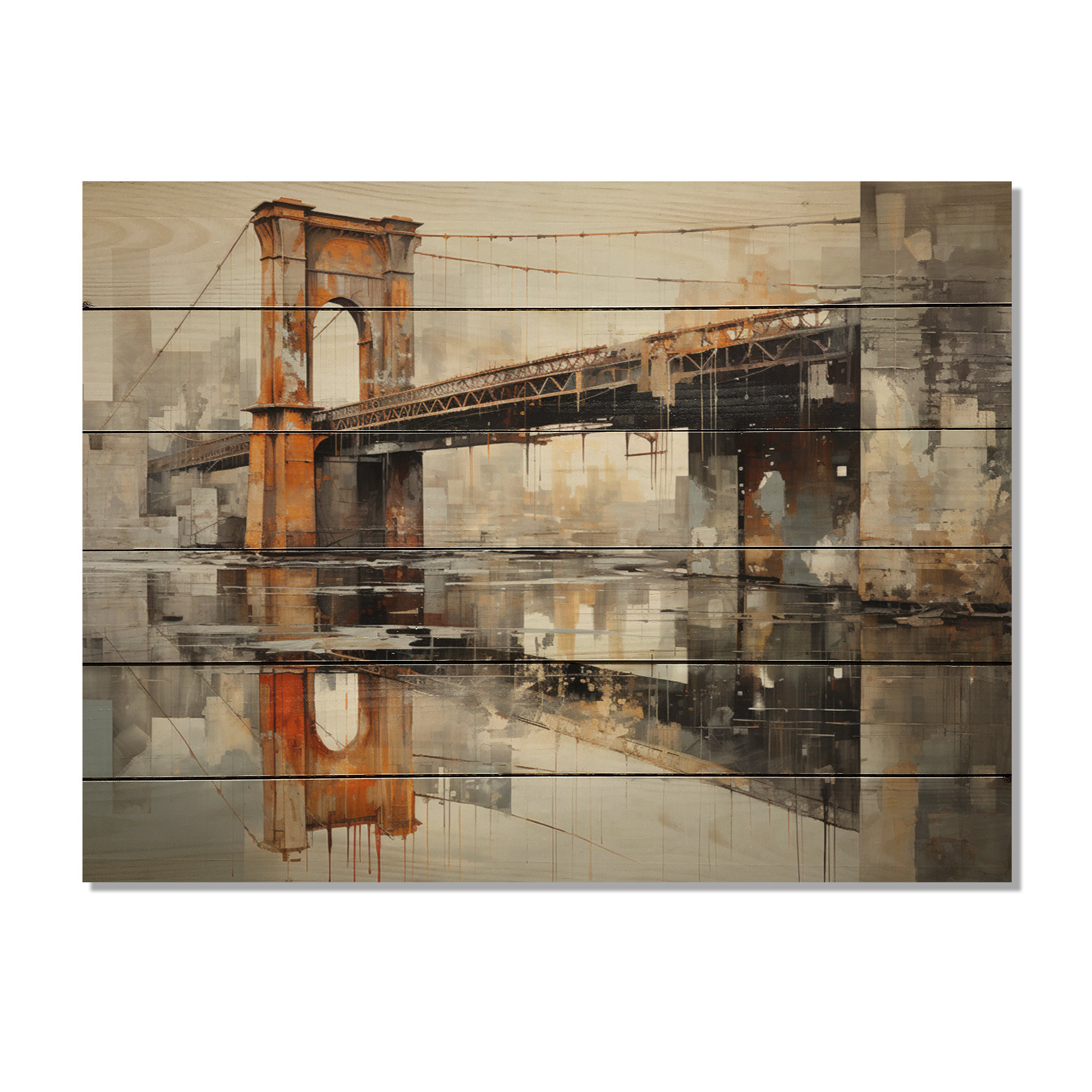 Williston Forge Grey Bridge Industrial Crossings On Wood Print | Wayfair