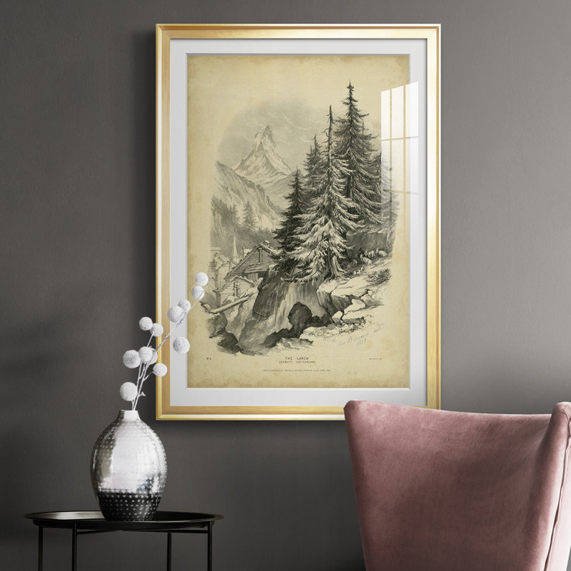 «The Larch», reproduction encadrée de qualité supérieure - prête à être accrochée, H 42,5 po x l 30,5 po x P 1 po, Cadre doré