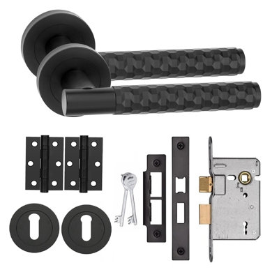 Golden Grace Knurled Hex Cut T-Bar Bathroom Door Handle Set with Ball Bearing Hinges