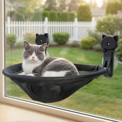 Cordless Foldable Cat Window Bed, Breathable Cat Window Hammock for Overlooking, Sunbathing & Climbing, Holds Up to 40 lbs