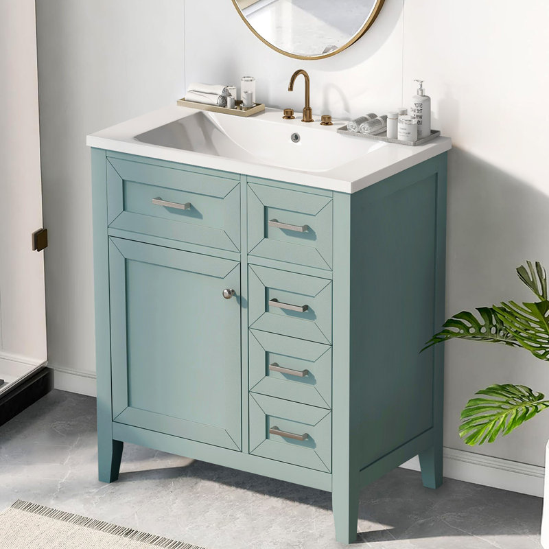 Meuble-lavabo 30 po avec lavabo en céramique, Vert