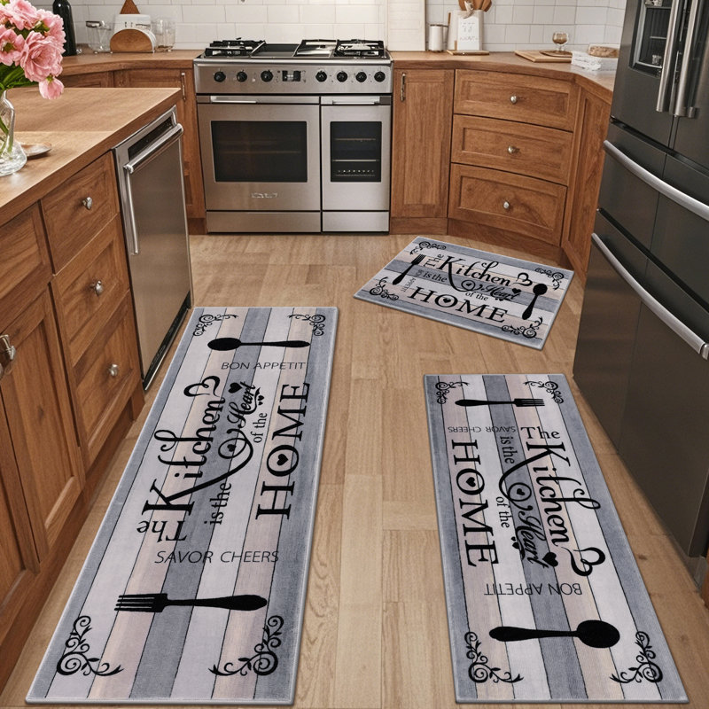 Machine Washable Non-Slip Kitchen Mat, Gray/Black