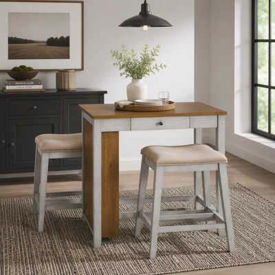 Ensemble de table de bar de 36 po de hauteur avec prise de courant, table basse industrielle avec 2 tabourets rembourrés, ensemble de 3 tables de bar et chaises pour le salon, la salle à manger, brun