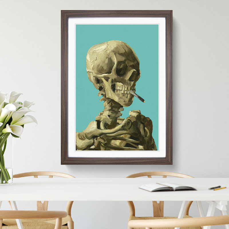 Teal Skull of a Skeleton with Cigarette by Vincent Van Gogh - Picture Frame Graphic Art, 36cm H x 27cm W x 2cm D