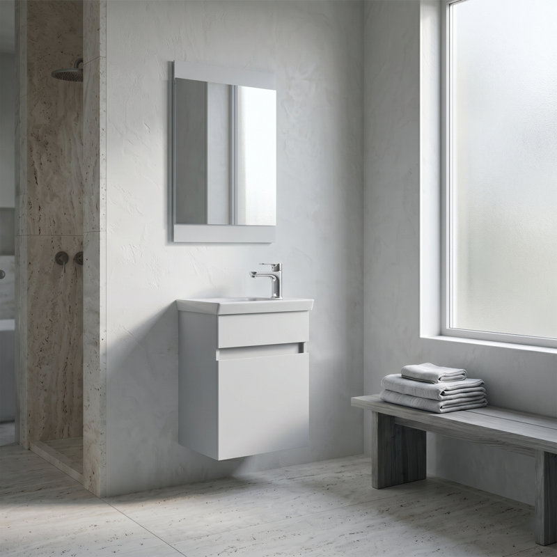 Ensemble de meuble-lavabo simple avec miroir Alastair, Matte White