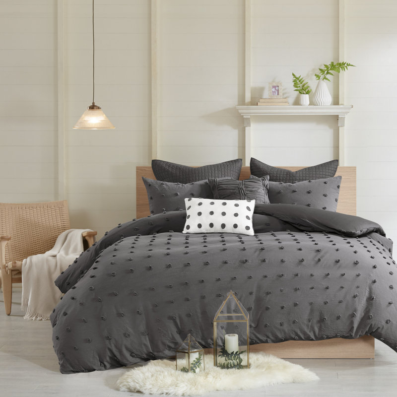 Charcoal Cotton Jacquard King/Cal King Duvet Cover Set with Shams