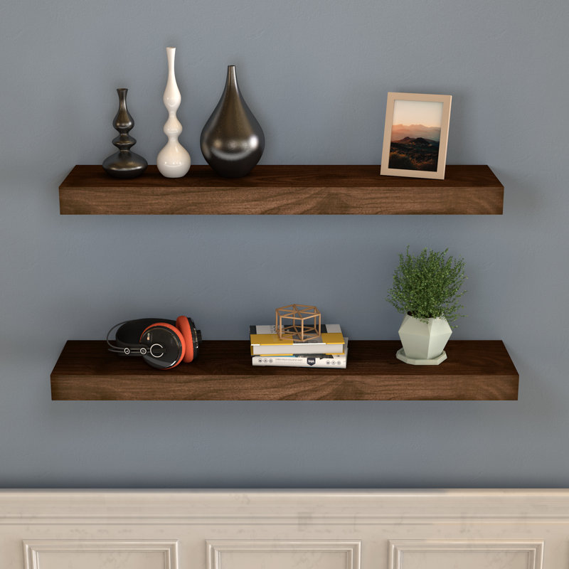 Chalissa 2 Piece Solid Wood Floating Shelf, Dark Walnut, 1.57" H x 36" W x 6" D
