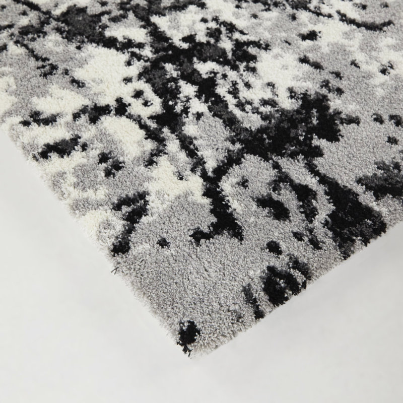 Tapis blanc à motif abstrait moderne Lydia, Rectangle 7 pi 10 po x 10 pi