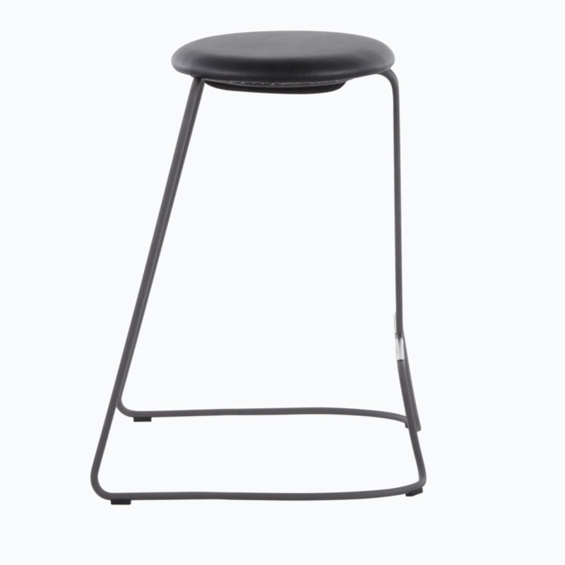 Black Faux Leather and Steel Backless Counter Stools, Set of 2