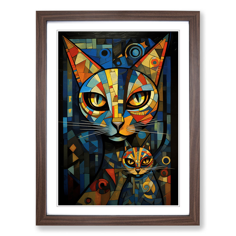 XYZ-FRM-V1223-610 Egyptian Cat Dadaism - Single Picture Frame Print on Wood, Walnut, 64cm H x 46cm W x 2cm D