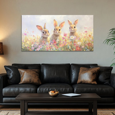  Printemps, impression de lapin de Pâques au printemps, décoration murale de lapin de Pâques au printemps, décoration murale de fleurs de lapin et de printemps, impressions de Pâques pour le salon, la chambre à coucher, la chambre d'enfant, la chambre de bébé prête à être suspendue 20 po x 40 po