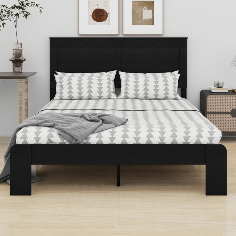 Modern Wooden Platform Bed Frame With Spacious Under Bed Storage, Grand lit
